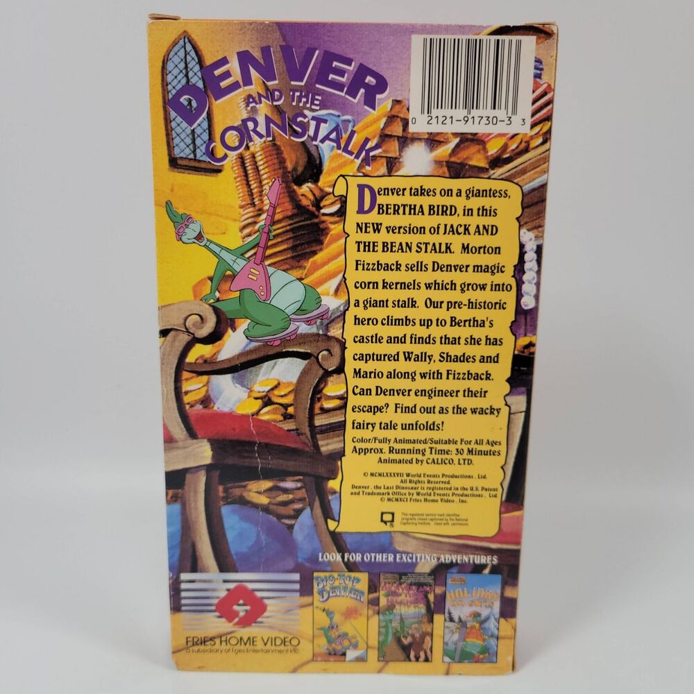 Denver The Last‎ Dinosaur The Cornstalk Animated 1987 VHS Video Tape VTG - Picture 3 of 6